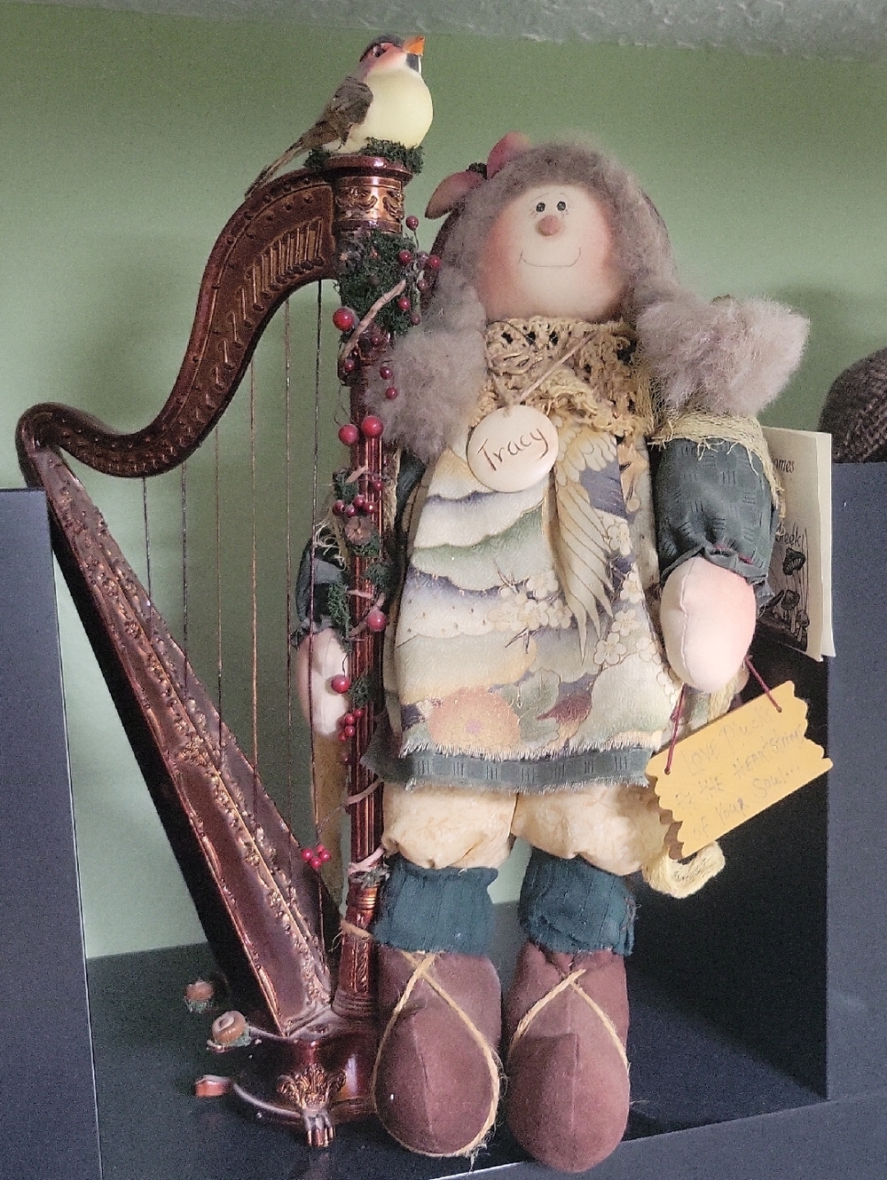 Artist Designed Woodland Knome "Tracy" with Harp